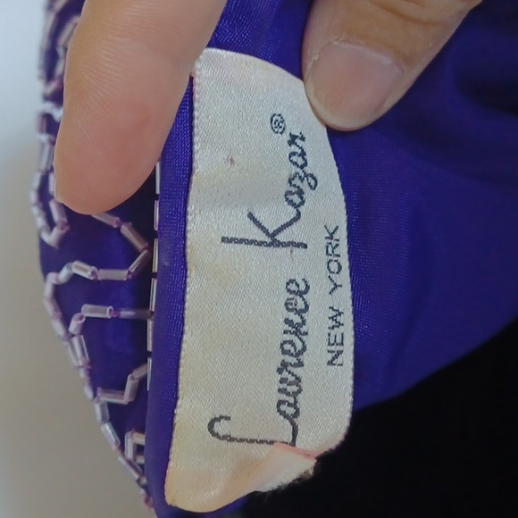 VTG Laurence Kazar Women's Sz L Silk Beaded Sheath Dress Short Sleeve Purple - Picture 6 of 8